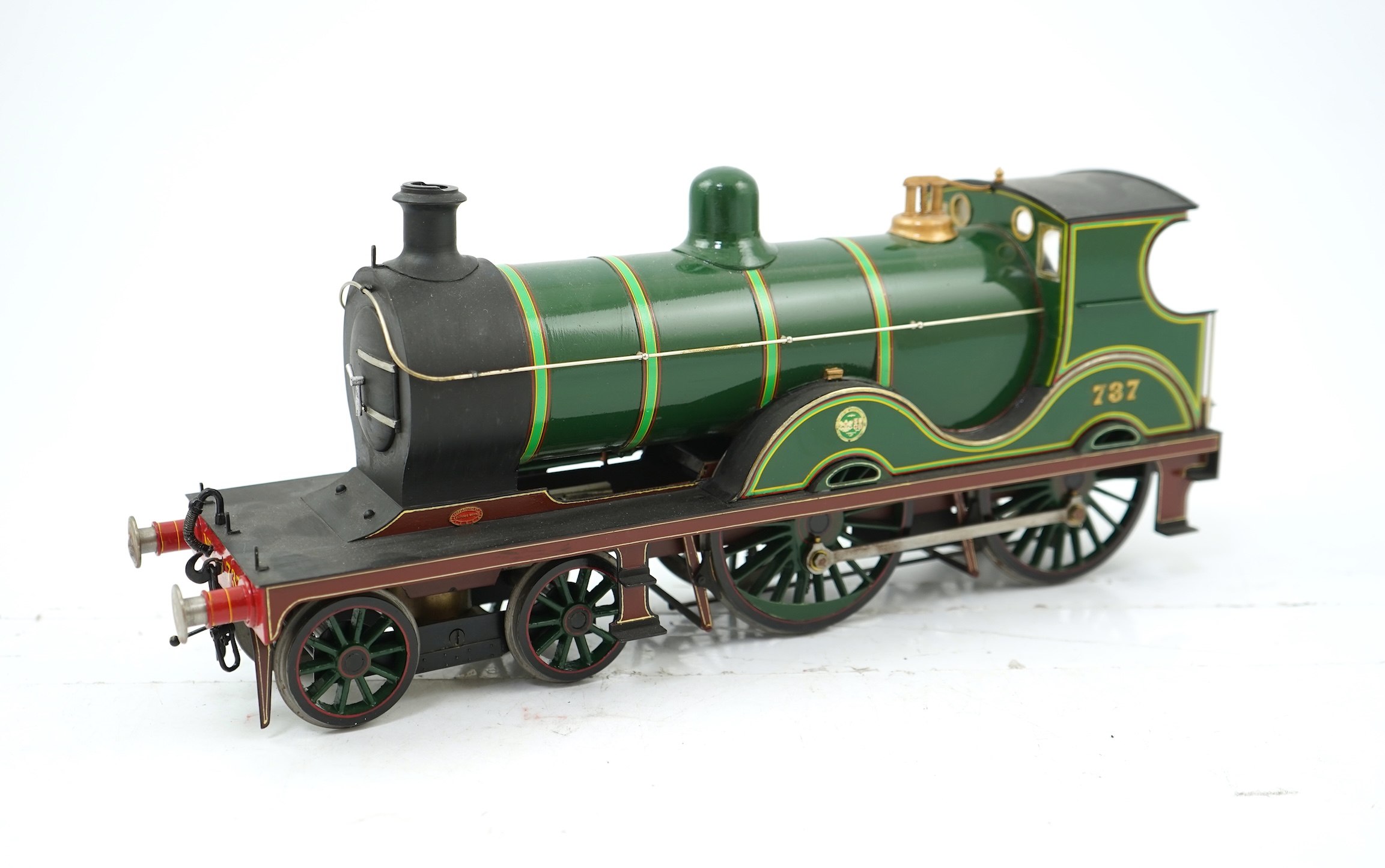 A Gauge One Cherry Scale Models No.70 South East and Chatham Railway D Class, 737, 4-4-0 tender locomotive, powered for two rail operation.
